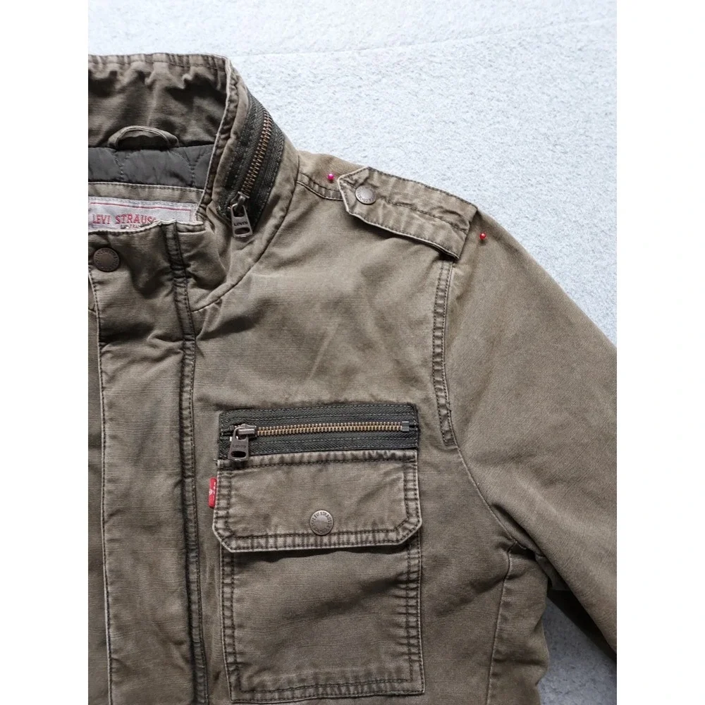 Levis Men Field Jacket S Brown Utility Zip Front Stand Collar Pockets Workwear
